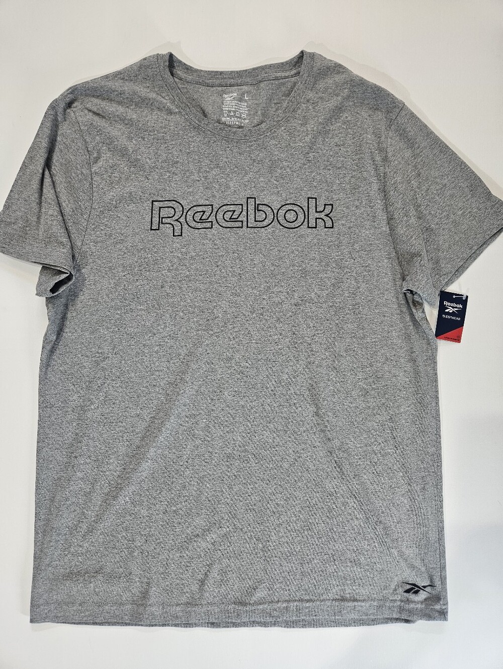 NWT Reebok Sleepwear T-shirt Mens Size Large Grey Black Spellout Logo Casual Tee